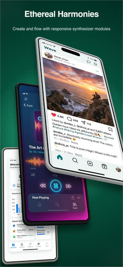 3D Overlap Stack App Store screenshot template with overlapping angled iPhones on a green gradient.